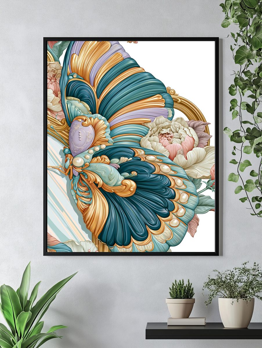 Butterfly Floral Art Nouveau Poster. — room view 4