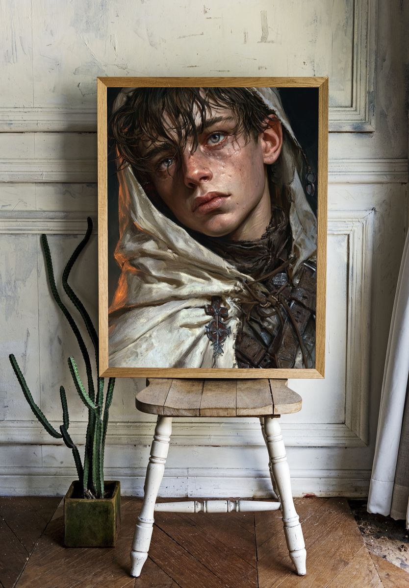 Medieval Hooded Portrait Print. — room view 1