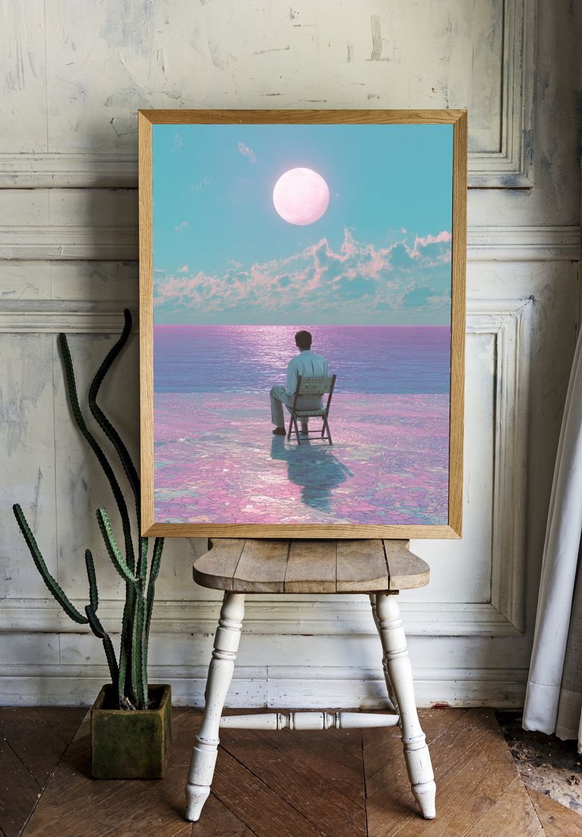 Contemplative Ocean Sunset — Fine Art Print. — room view 1
