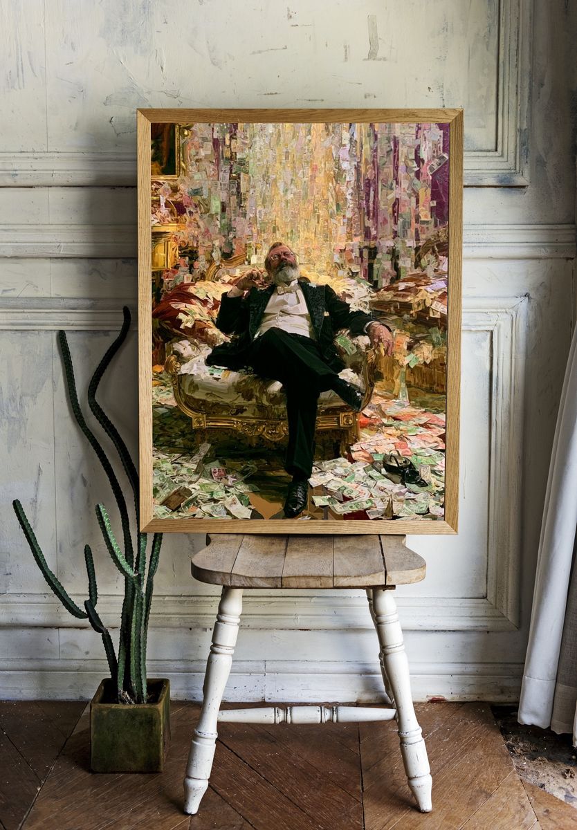 Opulent Man in Cash Room Fine-Art Print. room preview