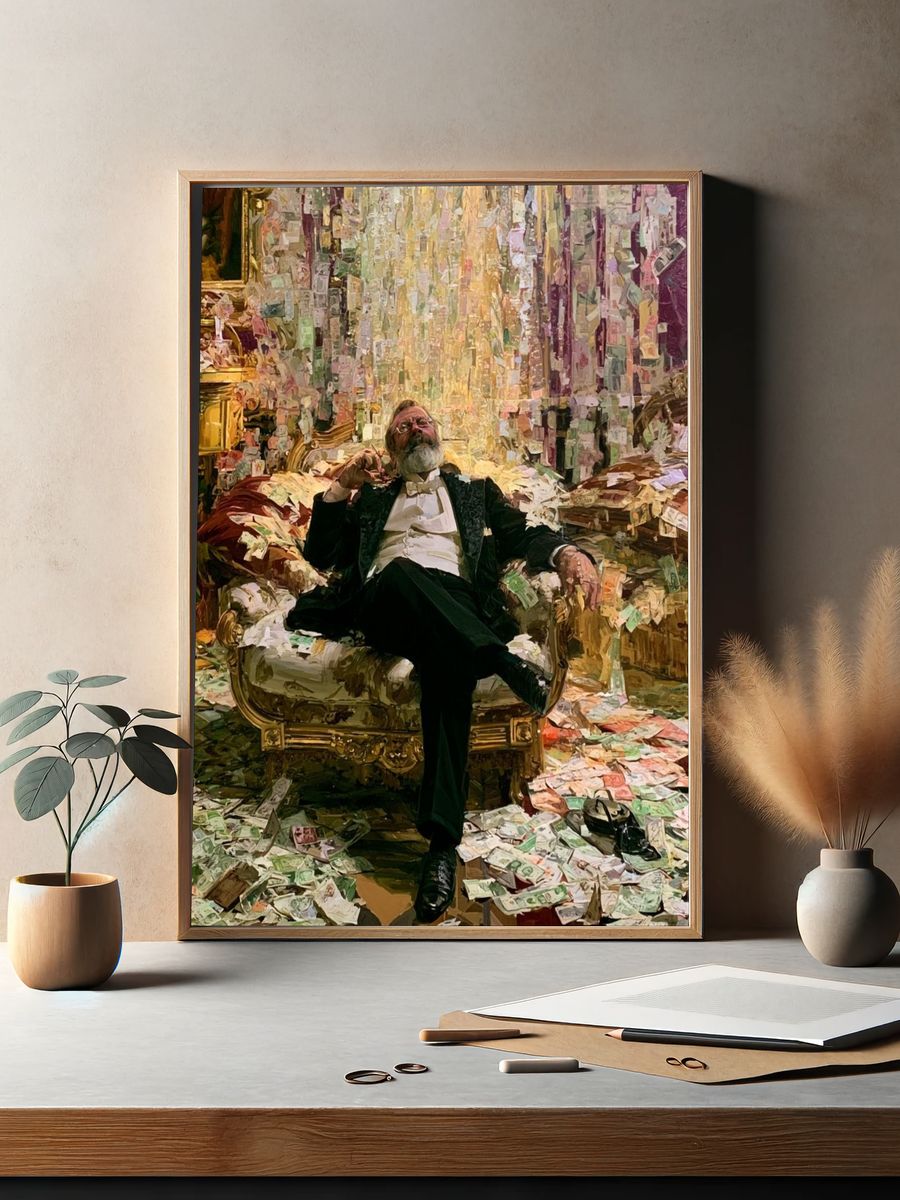 Opulent Man in Cash Room Fine-Art Print. — room view 2
