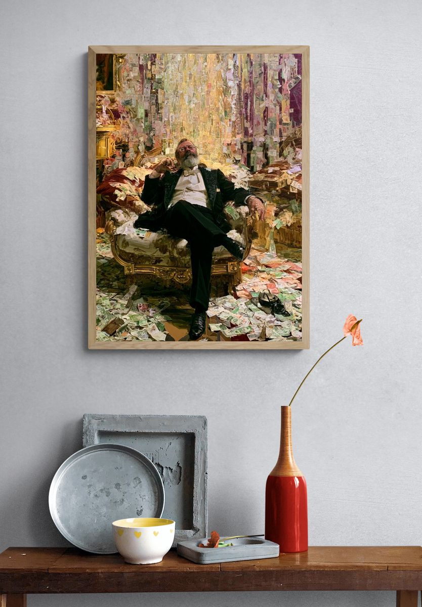 Opulent Man in Cash Room Fine-Art Print. — room view 3
