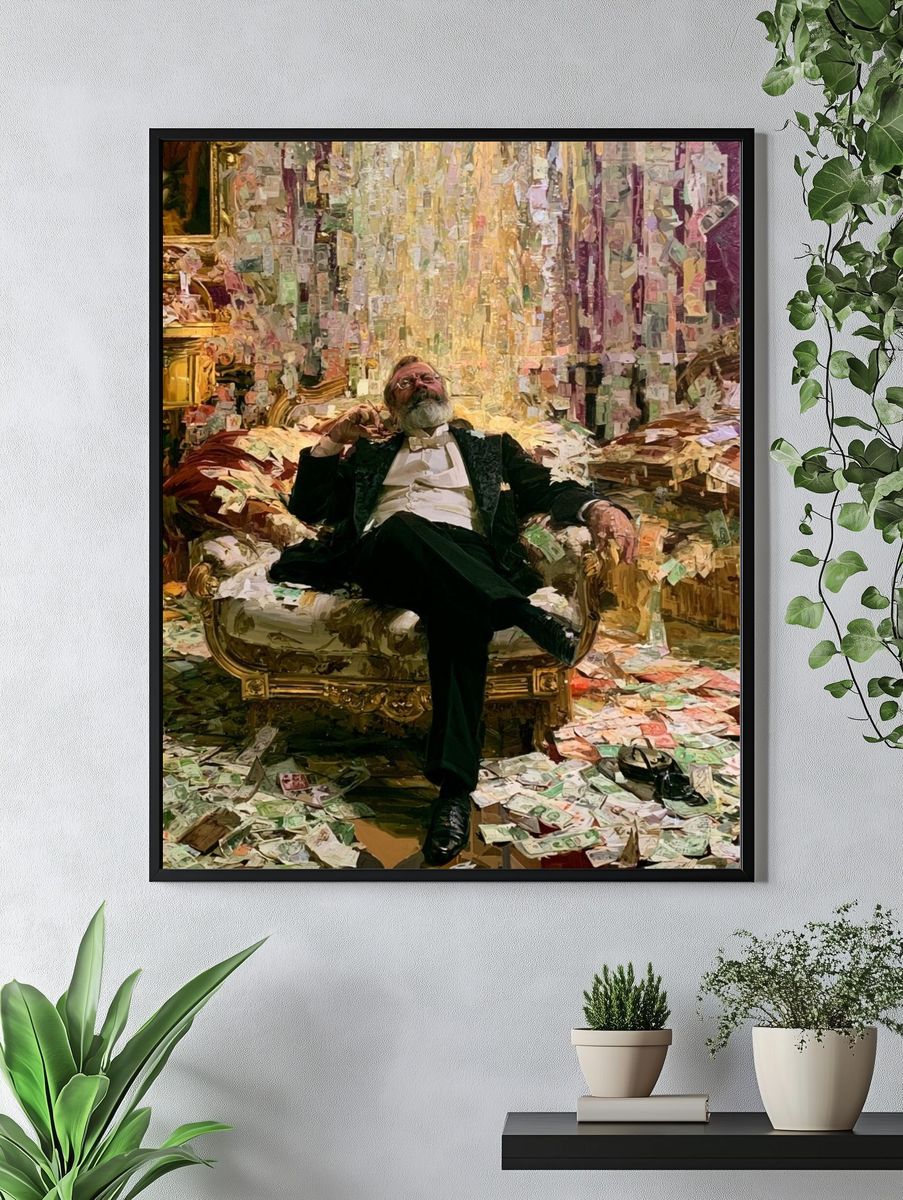 Opulent Man in Cash Room Fine-Art Print. — room view 4