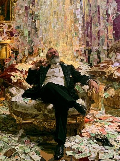 Opulent Man in Cash Room Fine-Art Print.