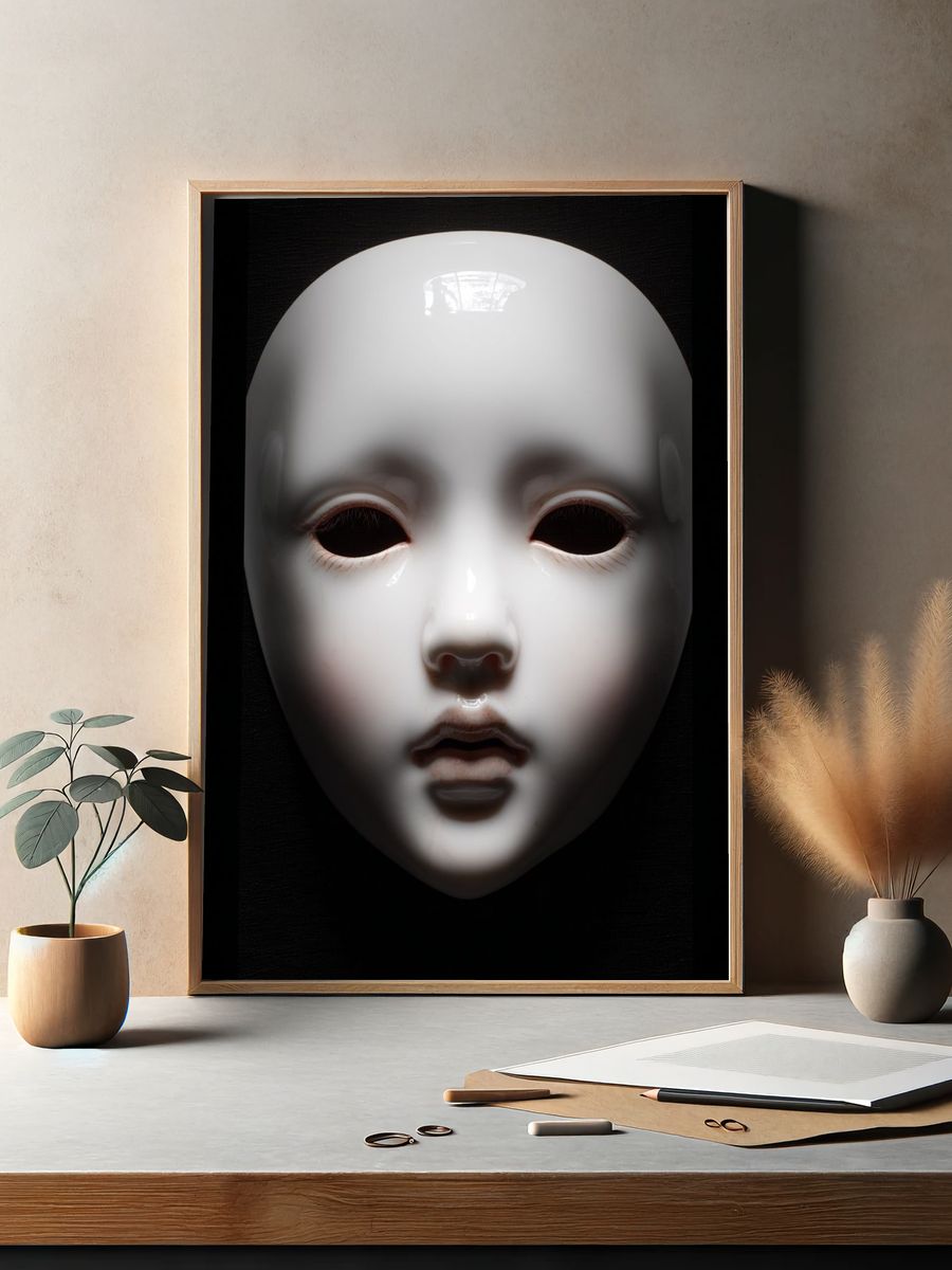 Porcelain Mask Dark Portrait Poster. — room view 2