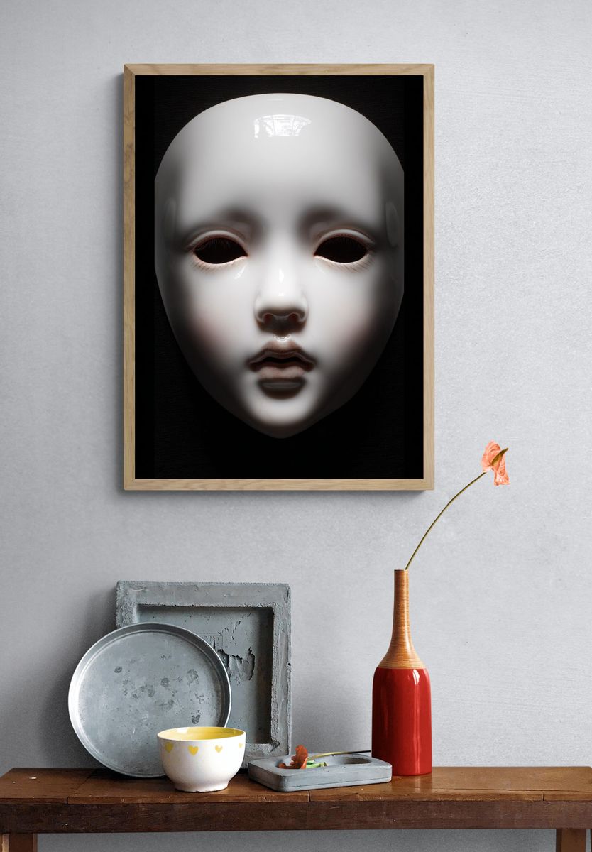 Porcelain Mask Dark Portrait Poster. — room view 3
