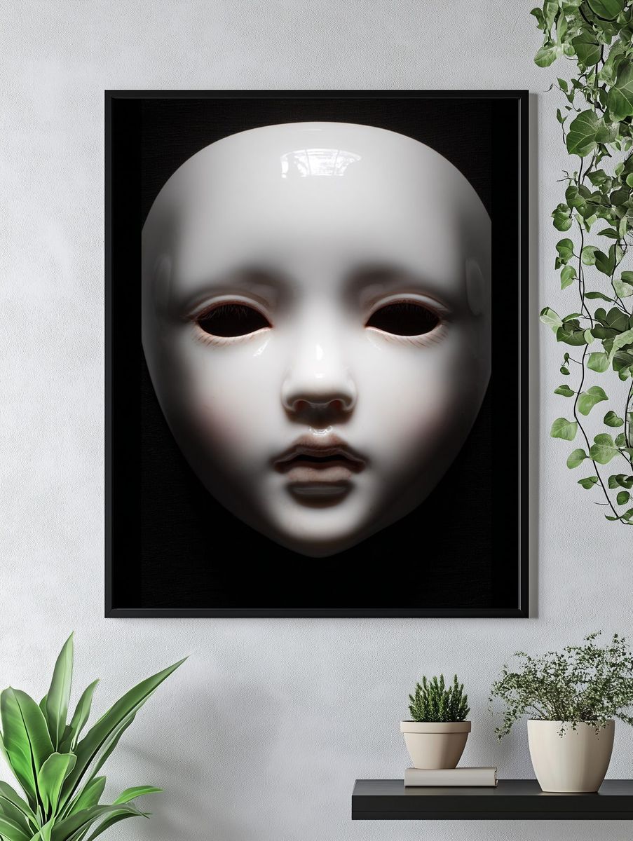 Porcelain Mask Dark Portrait Poster. — room view 4