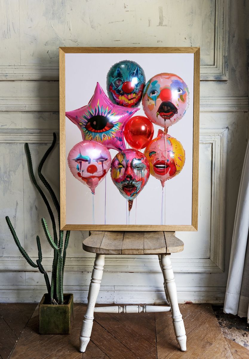 Surreal Clown Balloons Print. — room view 1