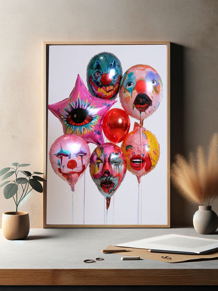 Surreal Clown Balloons Print. — room view 2
