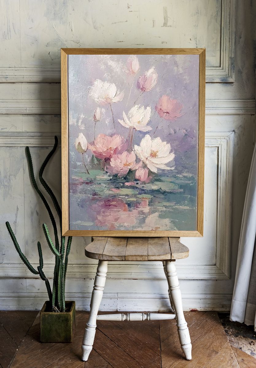 Pastel Lotus Blooms Fine-Art Poster. room preview