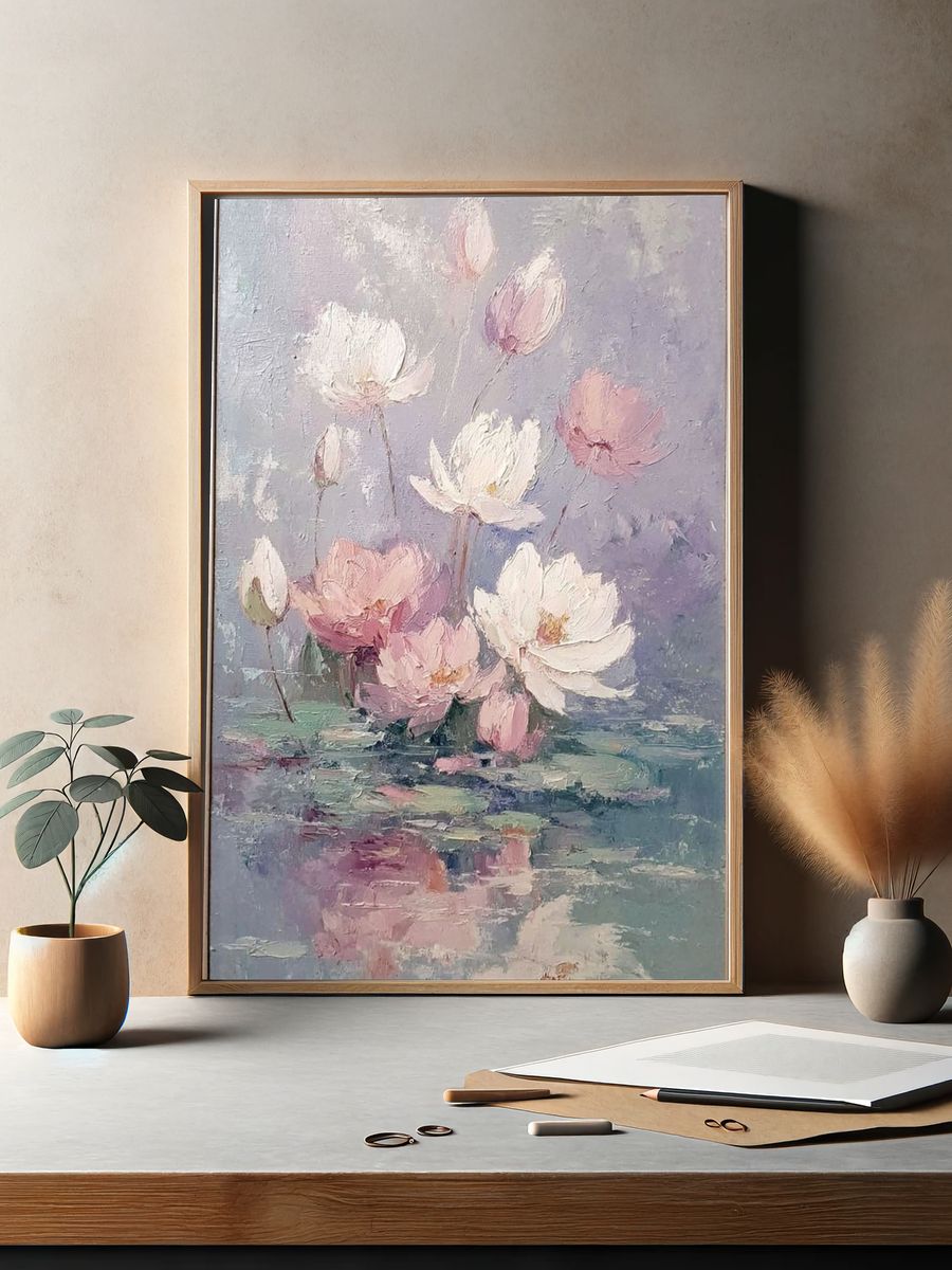 Pastel Lotus Blooms Fine-Art Poster. — room view 2