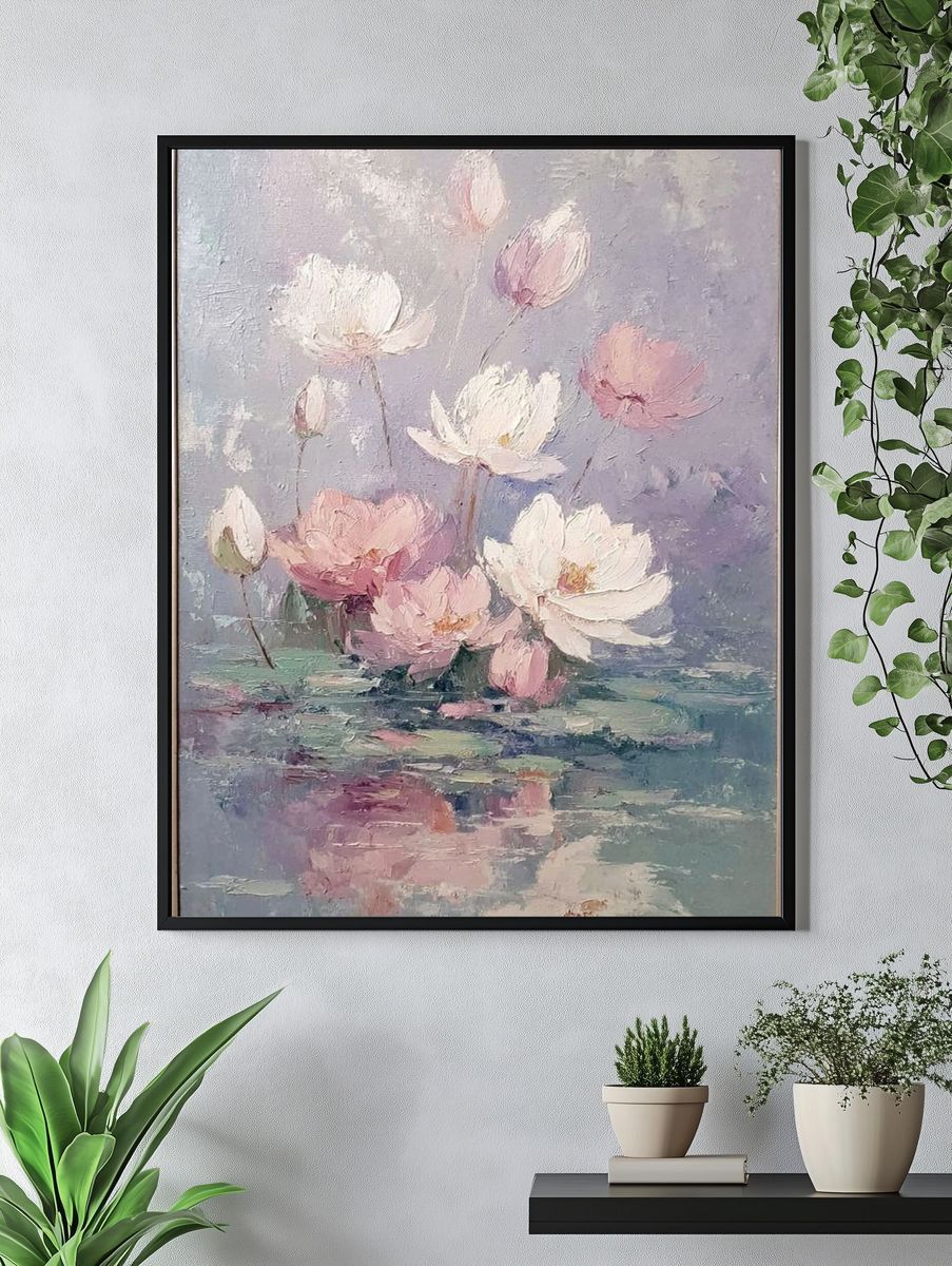 Pastel Lotus Blooms Fine-Art Poster. — room view 4