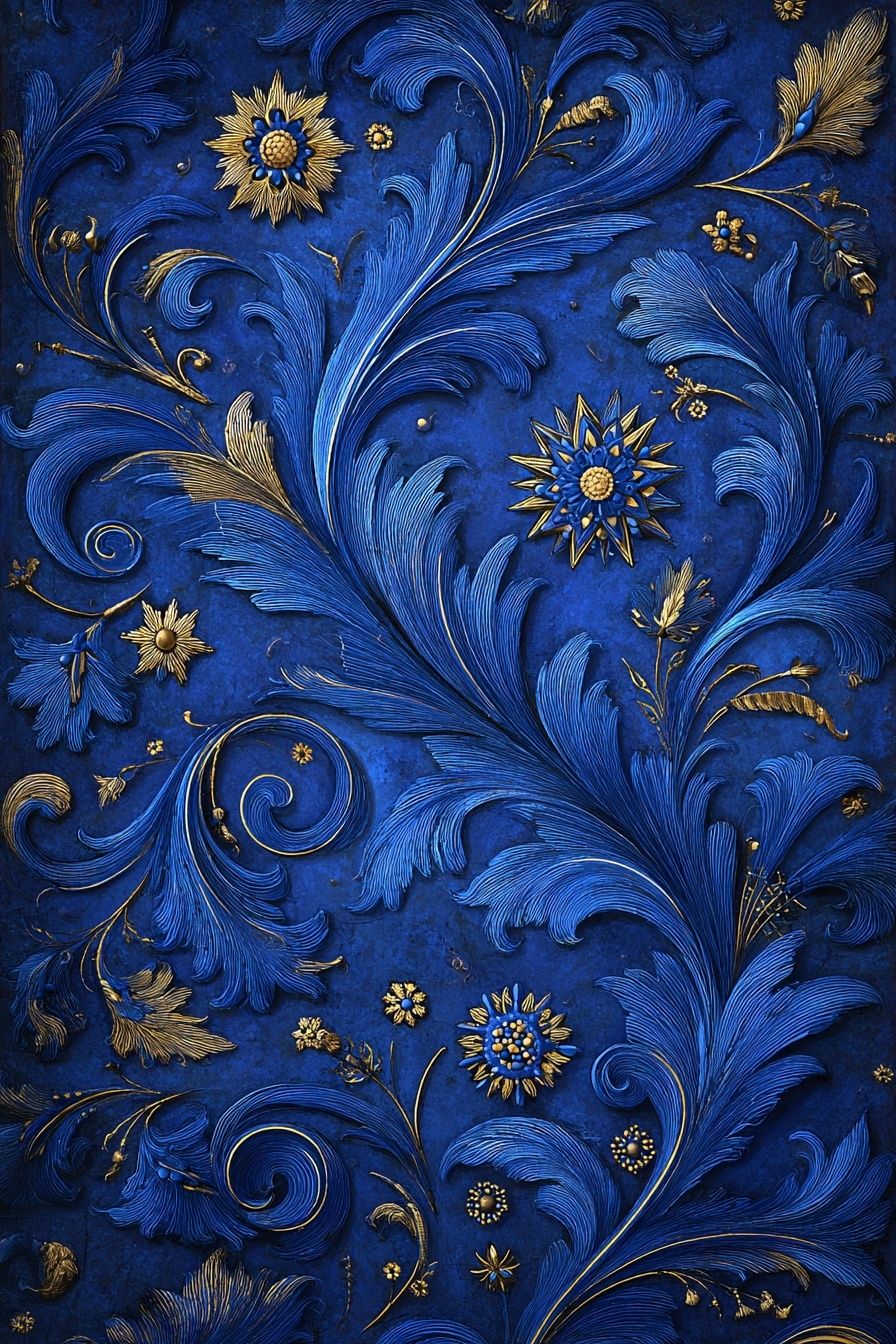 Blue Floral Relief — Fine Art Print. poster — fine-art art