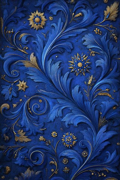 Blue Floral Relief — Fine Art Print. poster