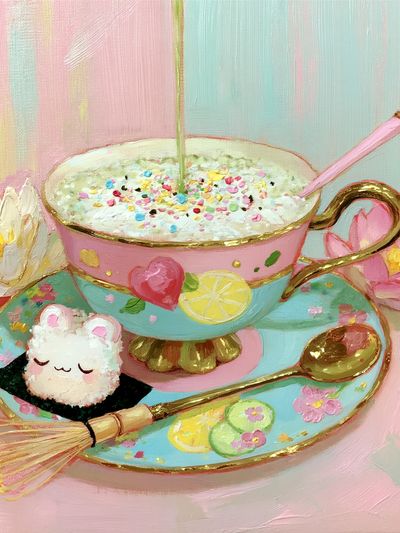 Pastel Tea Cup Still Life Poster. poster