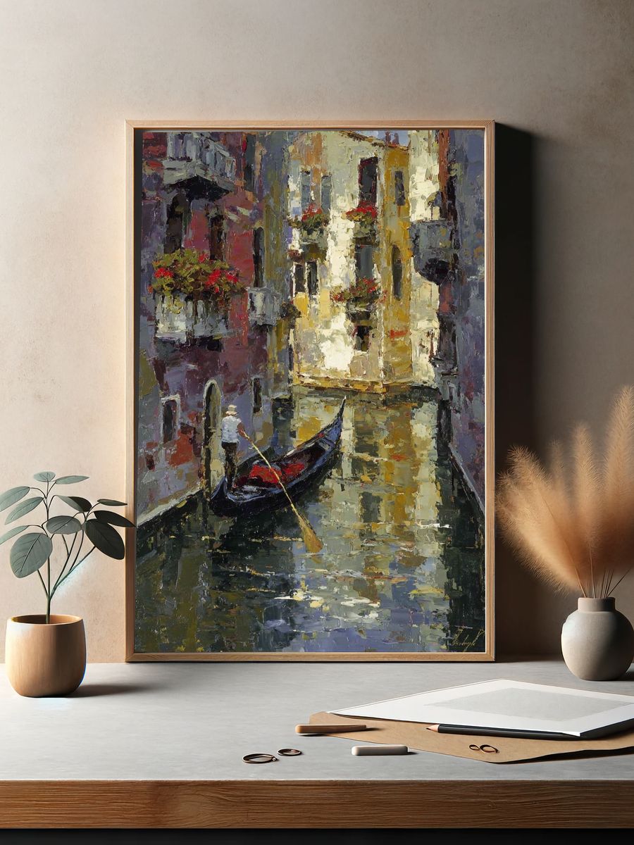 Venetian Canal Gondola Oil Poster. — room view 2