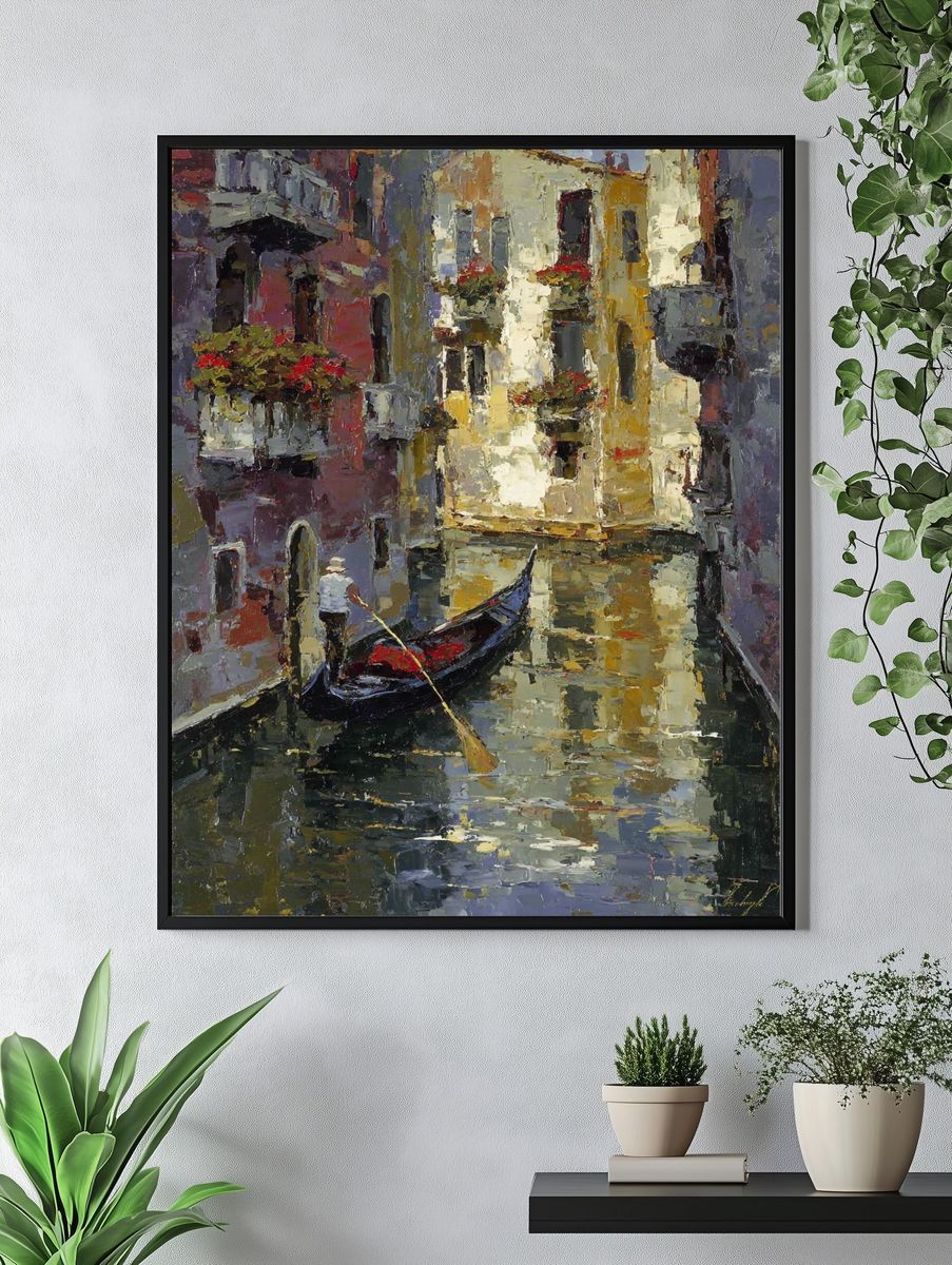 Venetian Canal Gondola Oil Poster. — room view 4