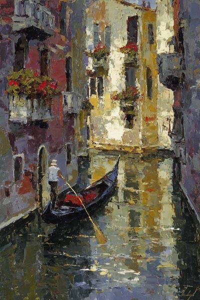 Venetian Canal Gondola Oil Poster. poster print