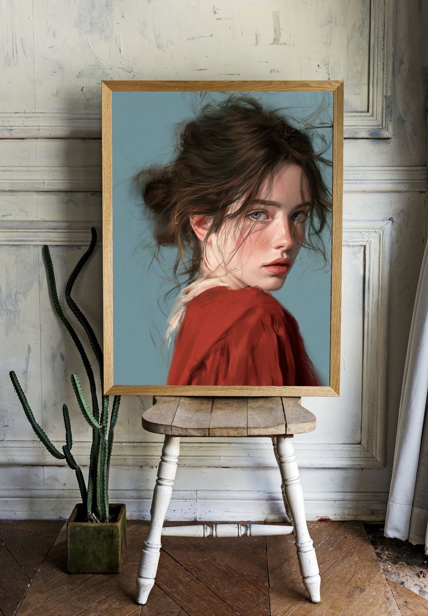 Windblown Girl Portrait Print. room preview