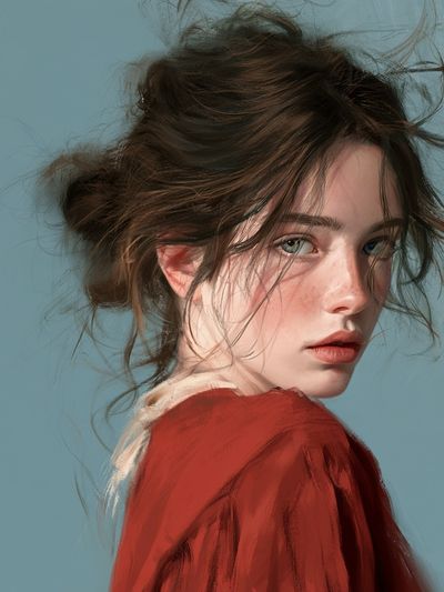 Windblown Girl Portrait Print. poster