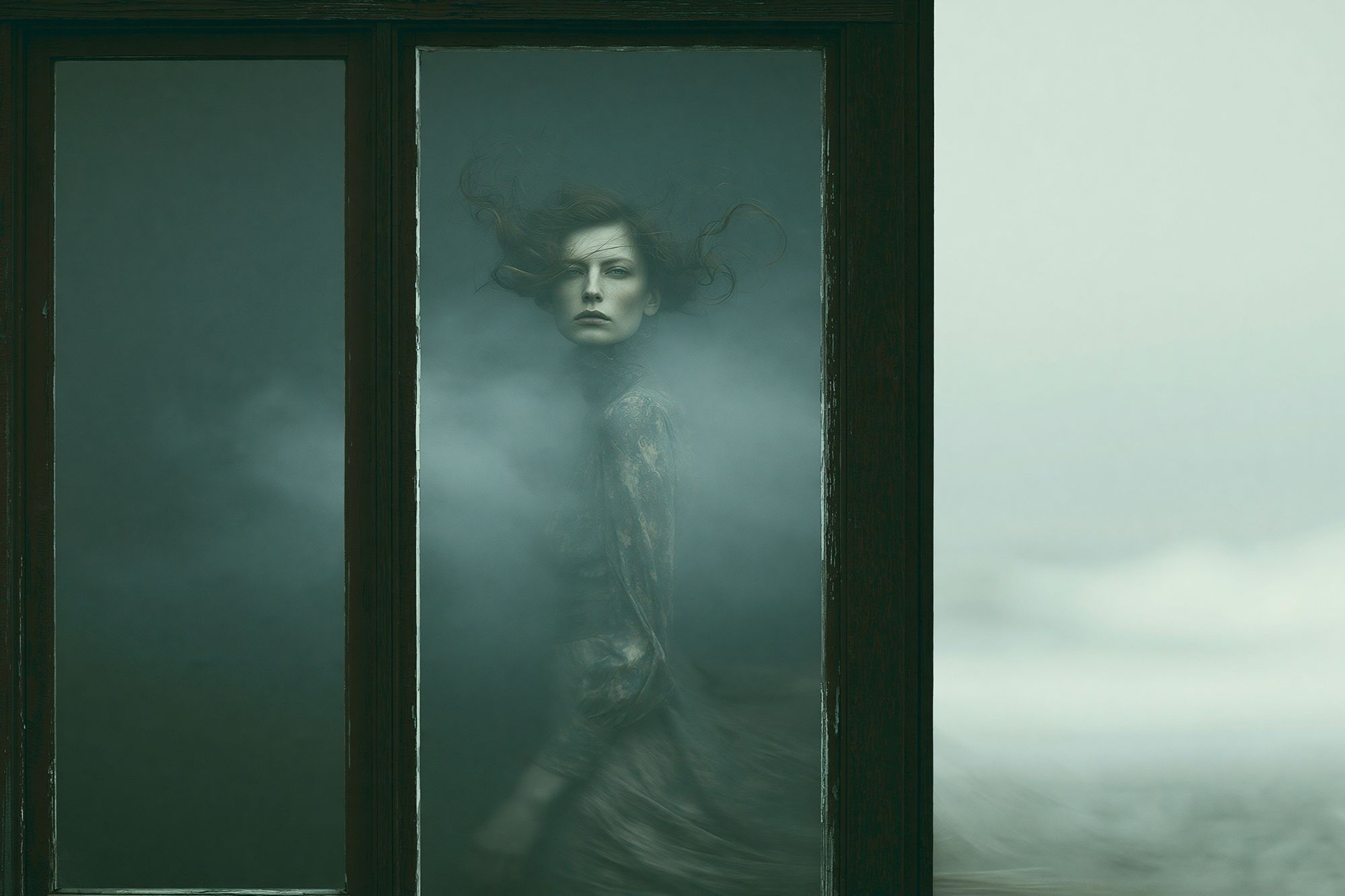 Misty Portrait in Window — Fine-Art Print. poster — fine-art art