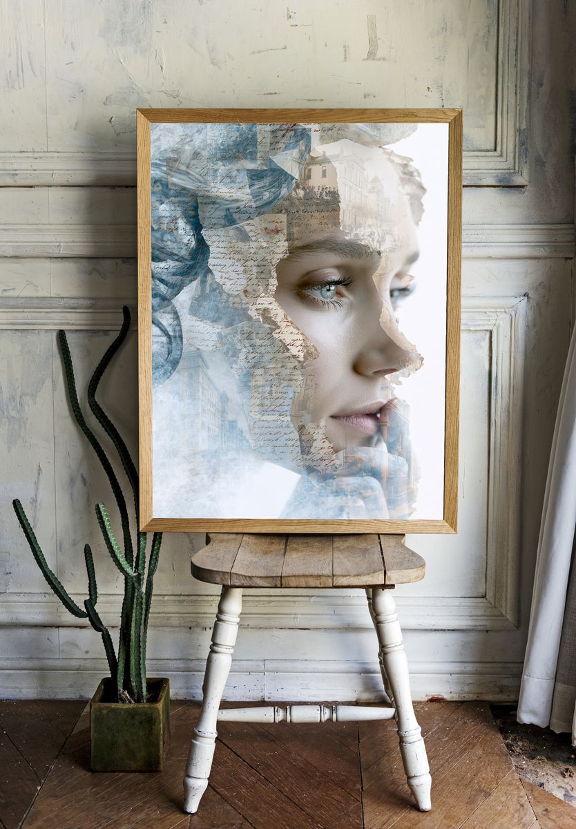 Dreamy Collage Portrait Print. room preview