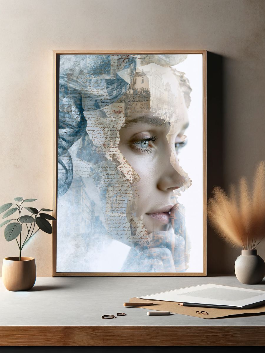 Dreamy Collage Portrait Print. — room view 2
