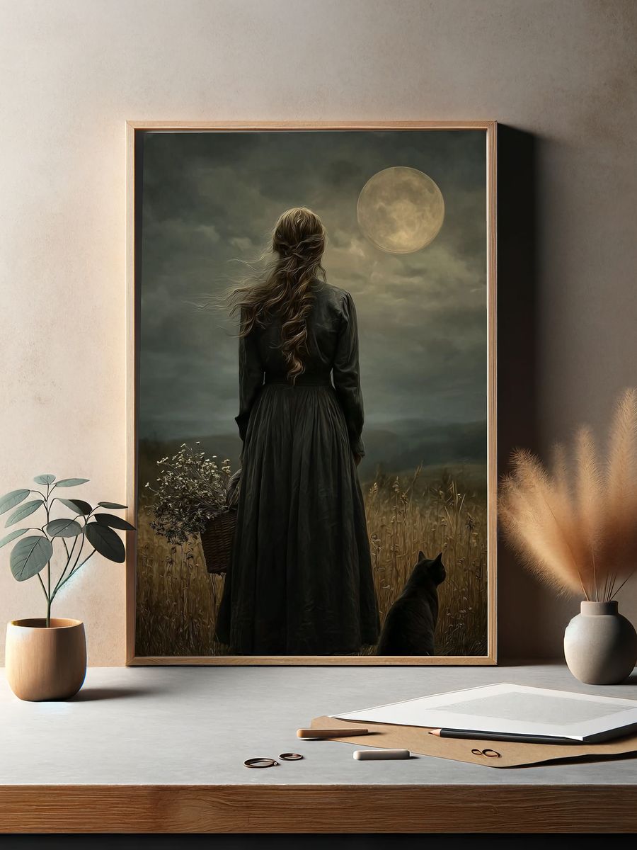 Woman with Cat — Fine Art Print. — room view 2
