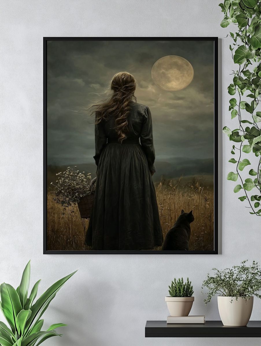 Woman with Cat — Fine Art Print. — room view 4
