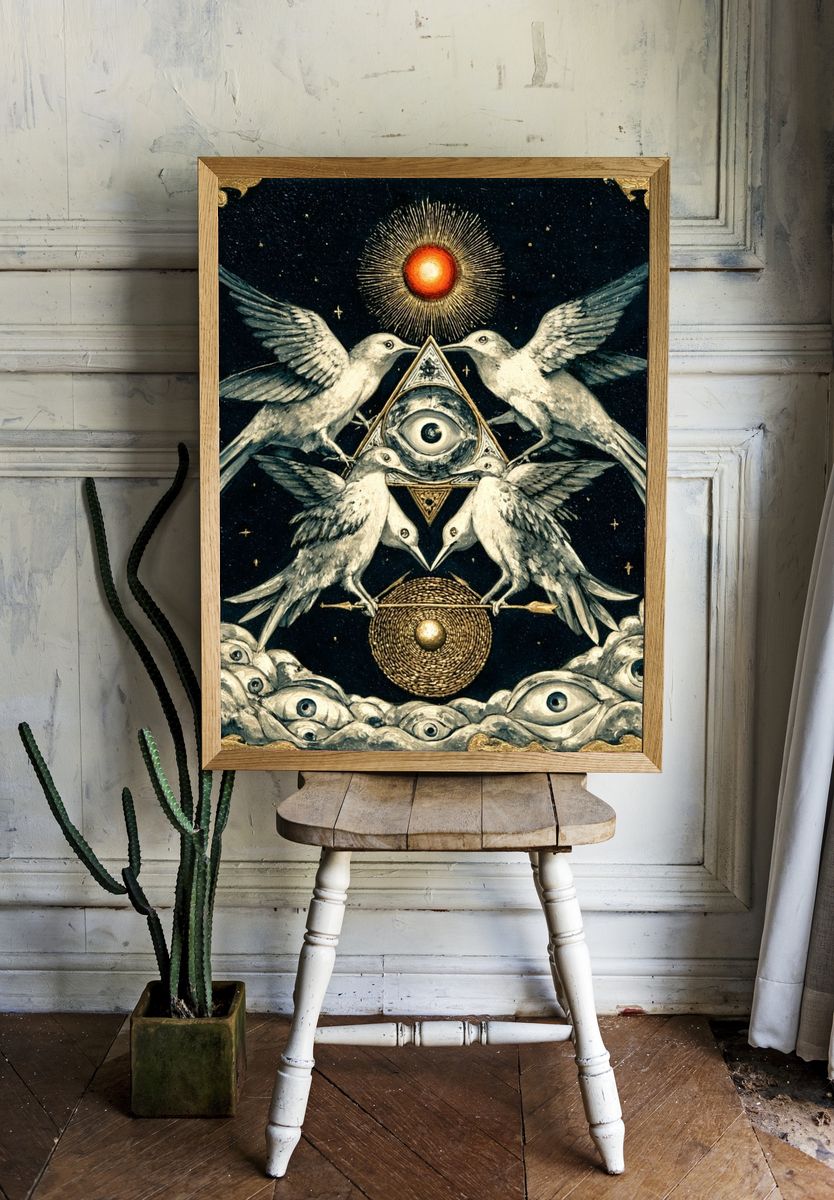 Mystical Birds and Eye — Fine Art Print. — room view 1