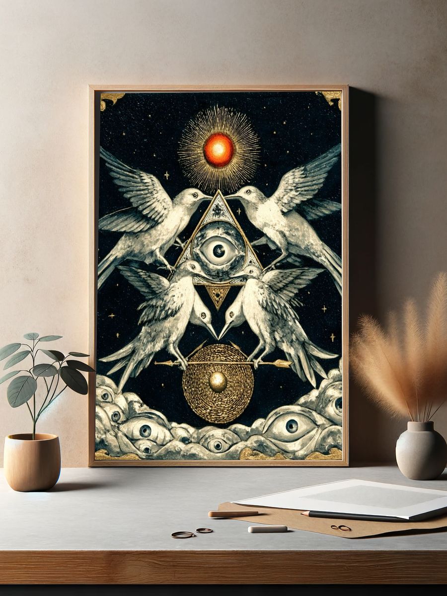 Mystical Birds and Eye — Fine Art Print. — room view 2