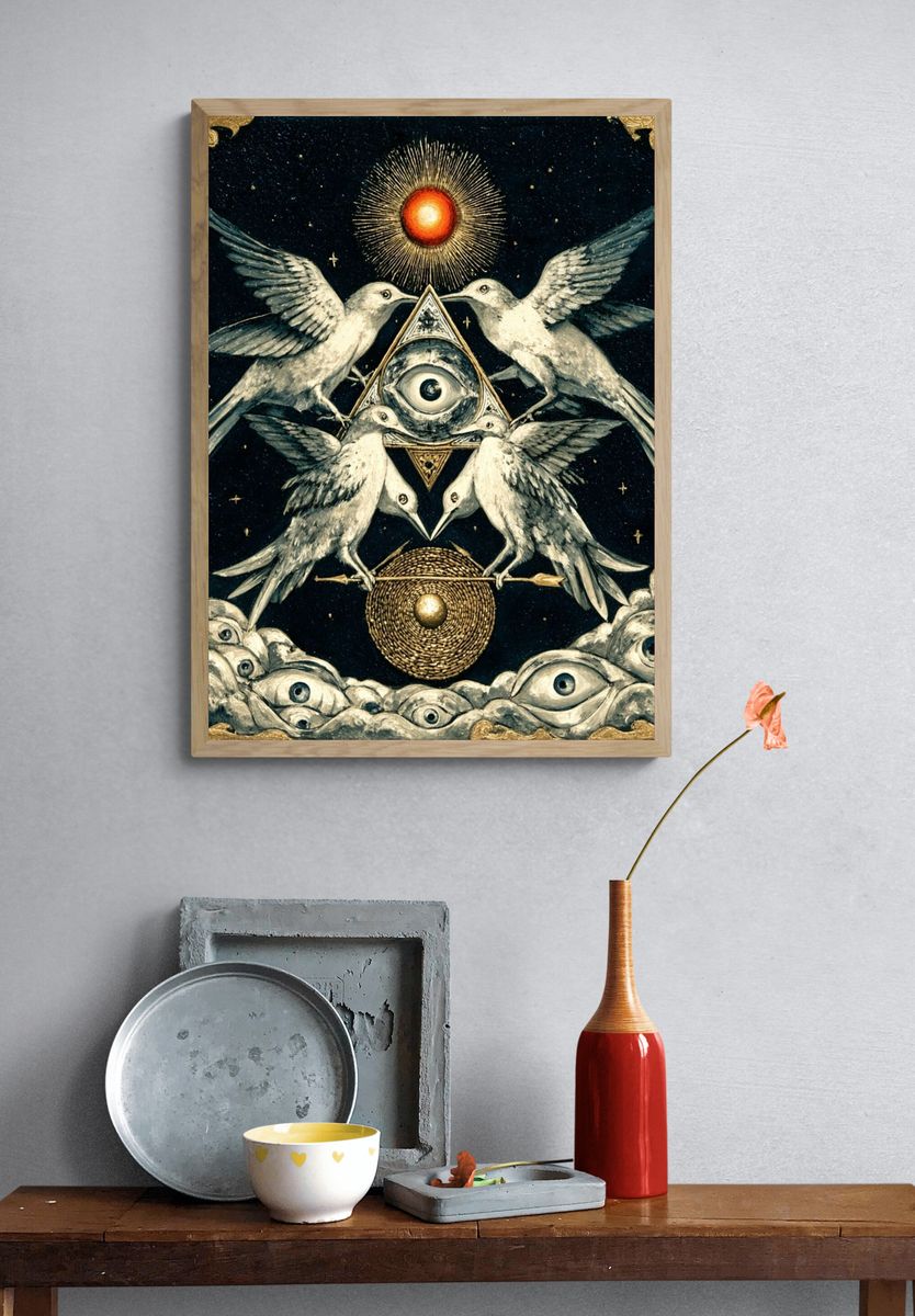 Mystical Birds and Eye — Fine Art Print. — room view 3