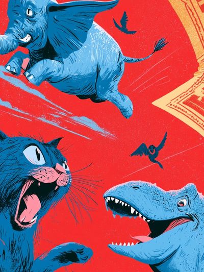 Blue Animals Pop-Art Poster.