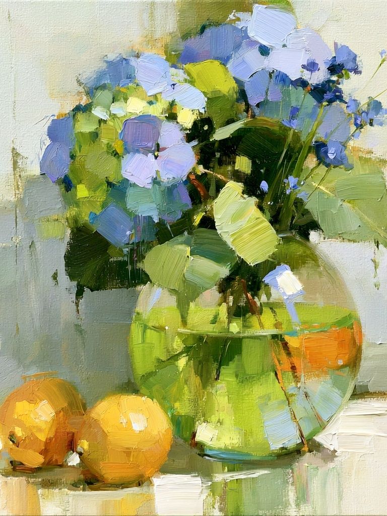 Blue Flowers Still Life Print. poster — fine-art art