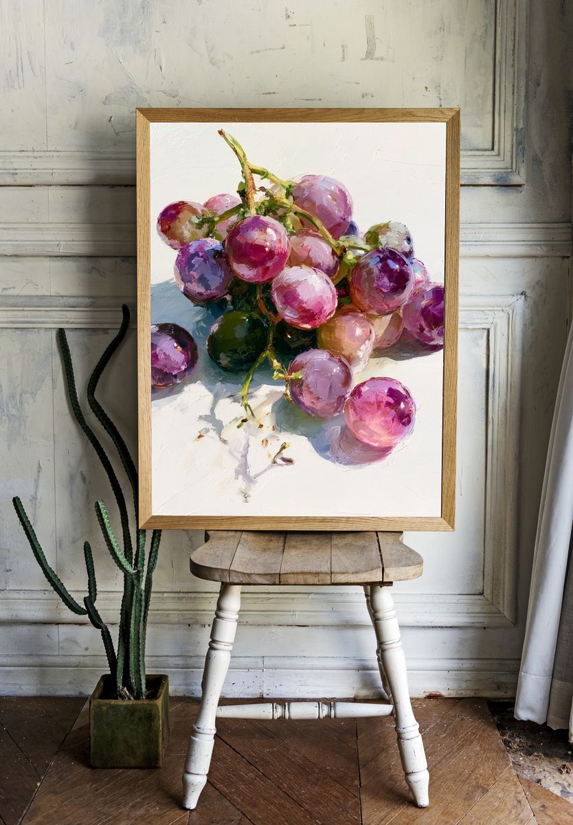 Purple Grapes Still Life Print. room preview
