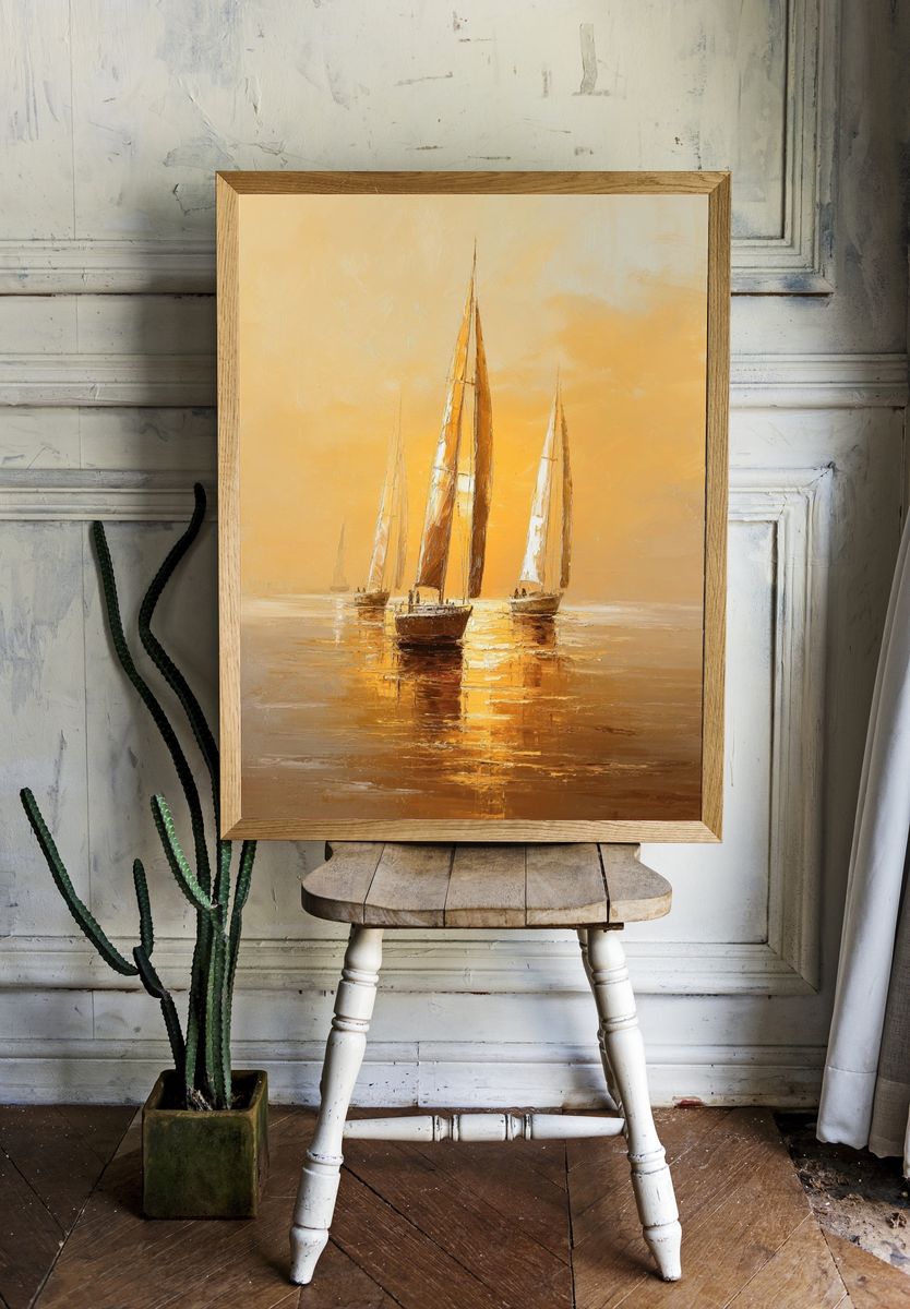 Golden Sailboats — Fine-Art Print. room preview