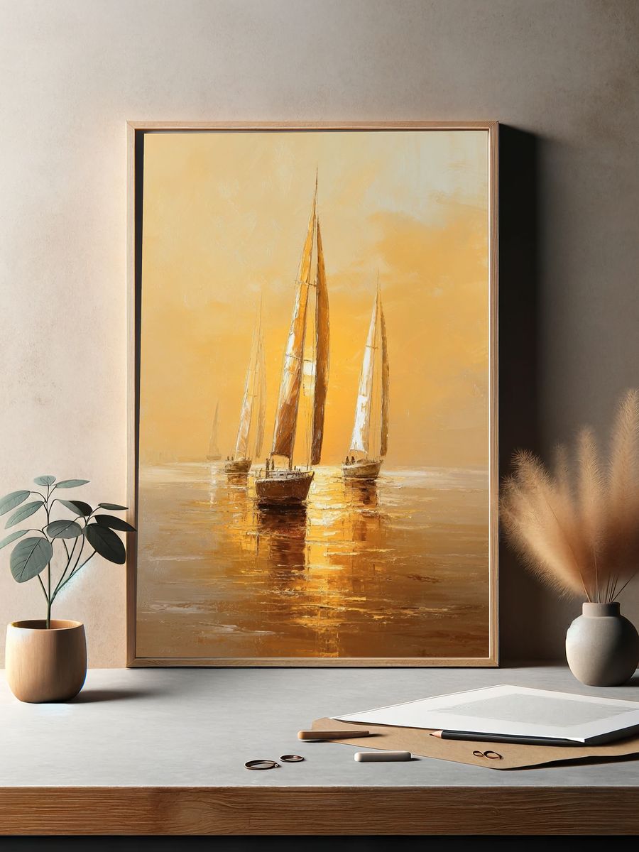 Golden Sailboats — Fine-Art Print. — room view 2