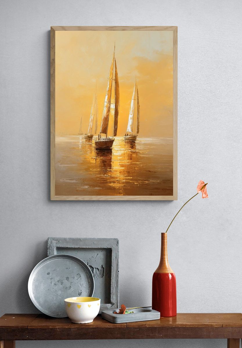Golden Sailboats — Fine-Art Print. — room view 3