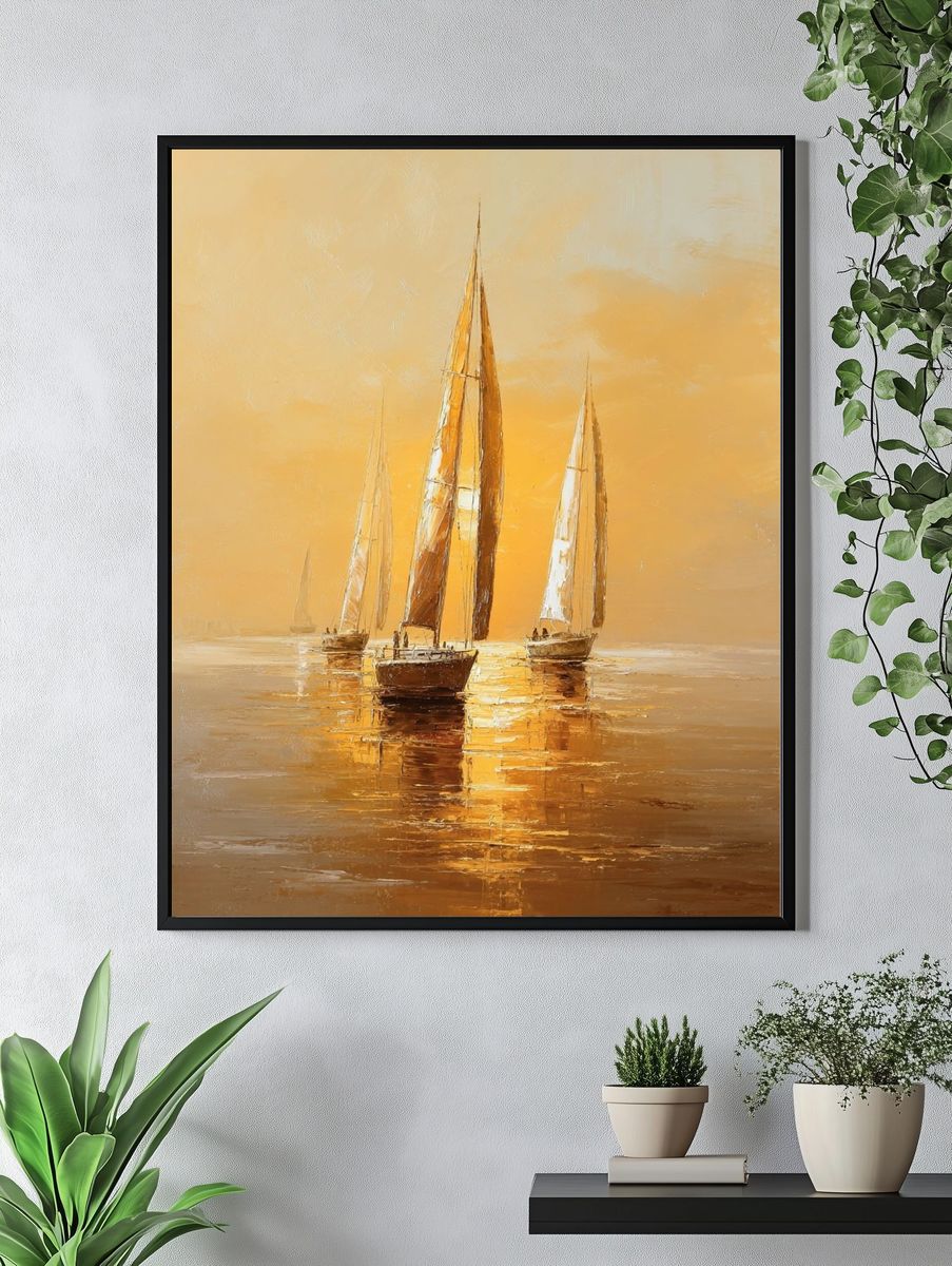 Golden Sailboats — Fine-Art Print. — room view 4