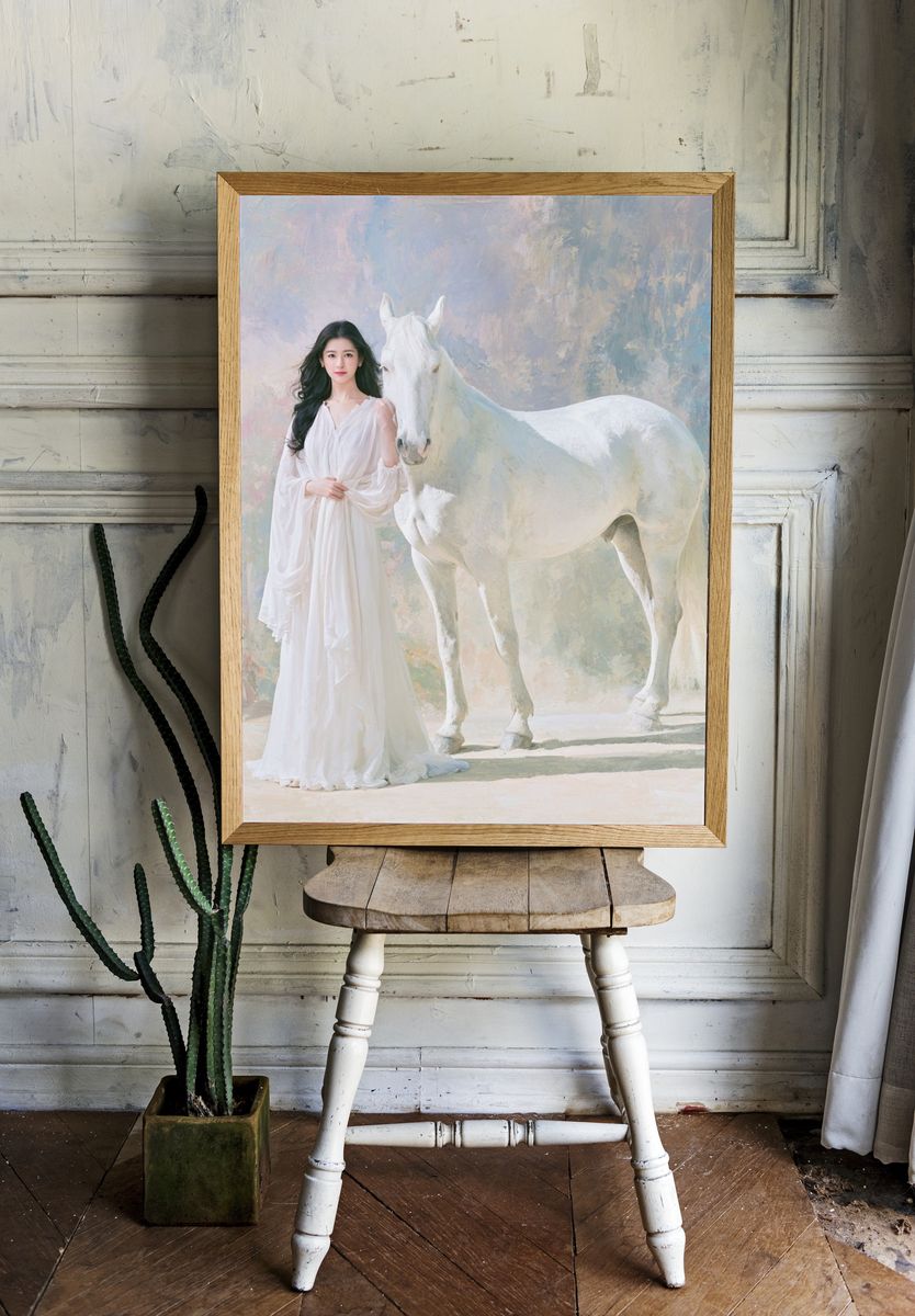 White Horse Portrait Print. — room view 1