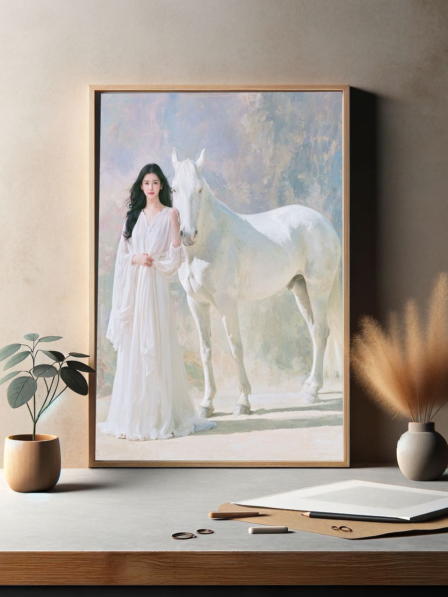 White Horse Portrait Print. — room view 2