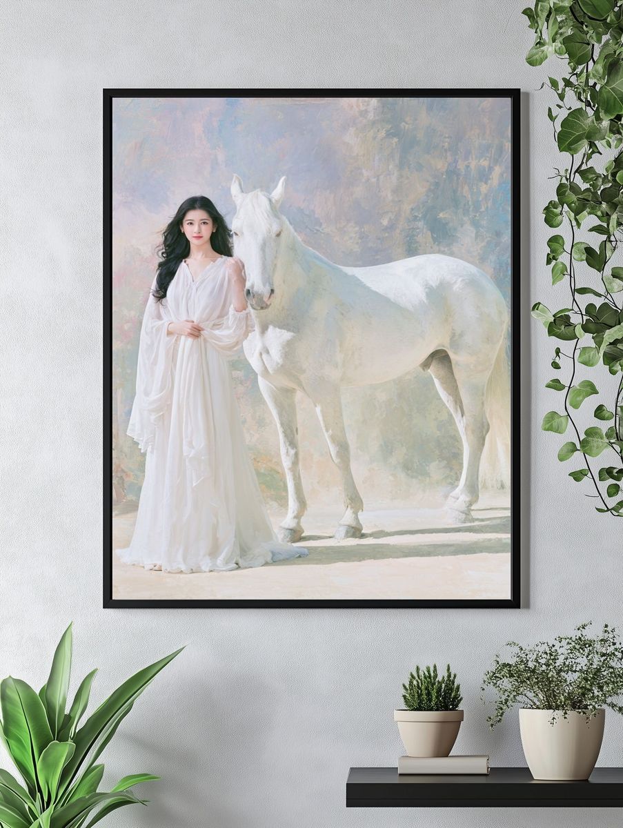 White Horse Portrait Print. — room view 4