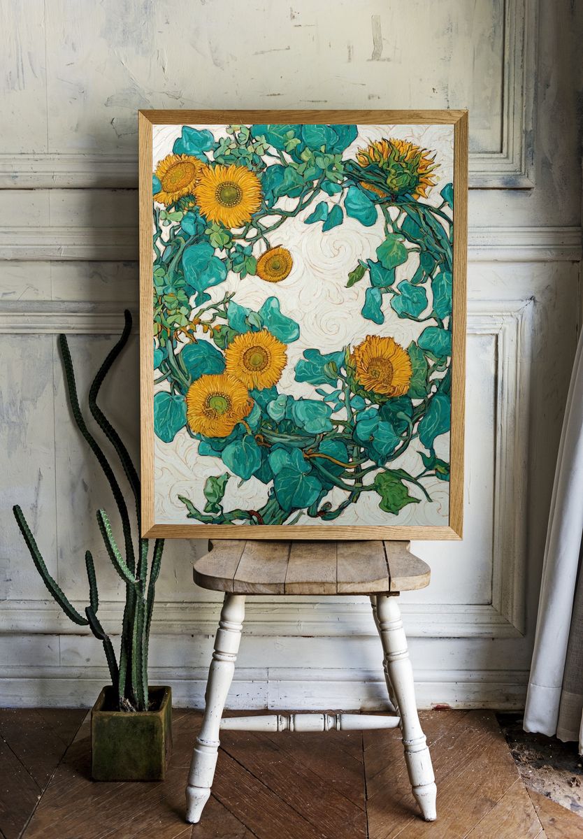 Sunflower Wreath — Fine Art Print. — room view 1