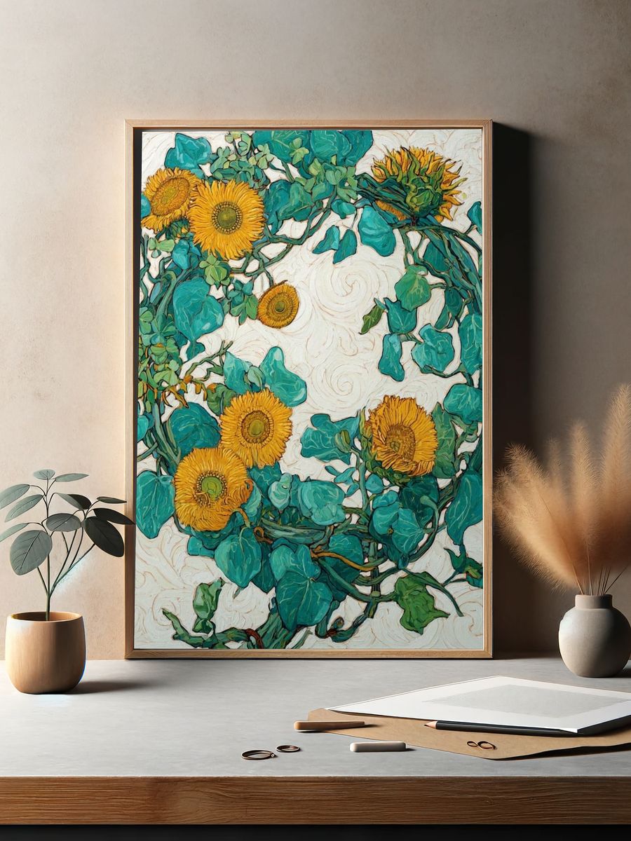 Sunflower Wreath — Fine Art Print. — room view 2