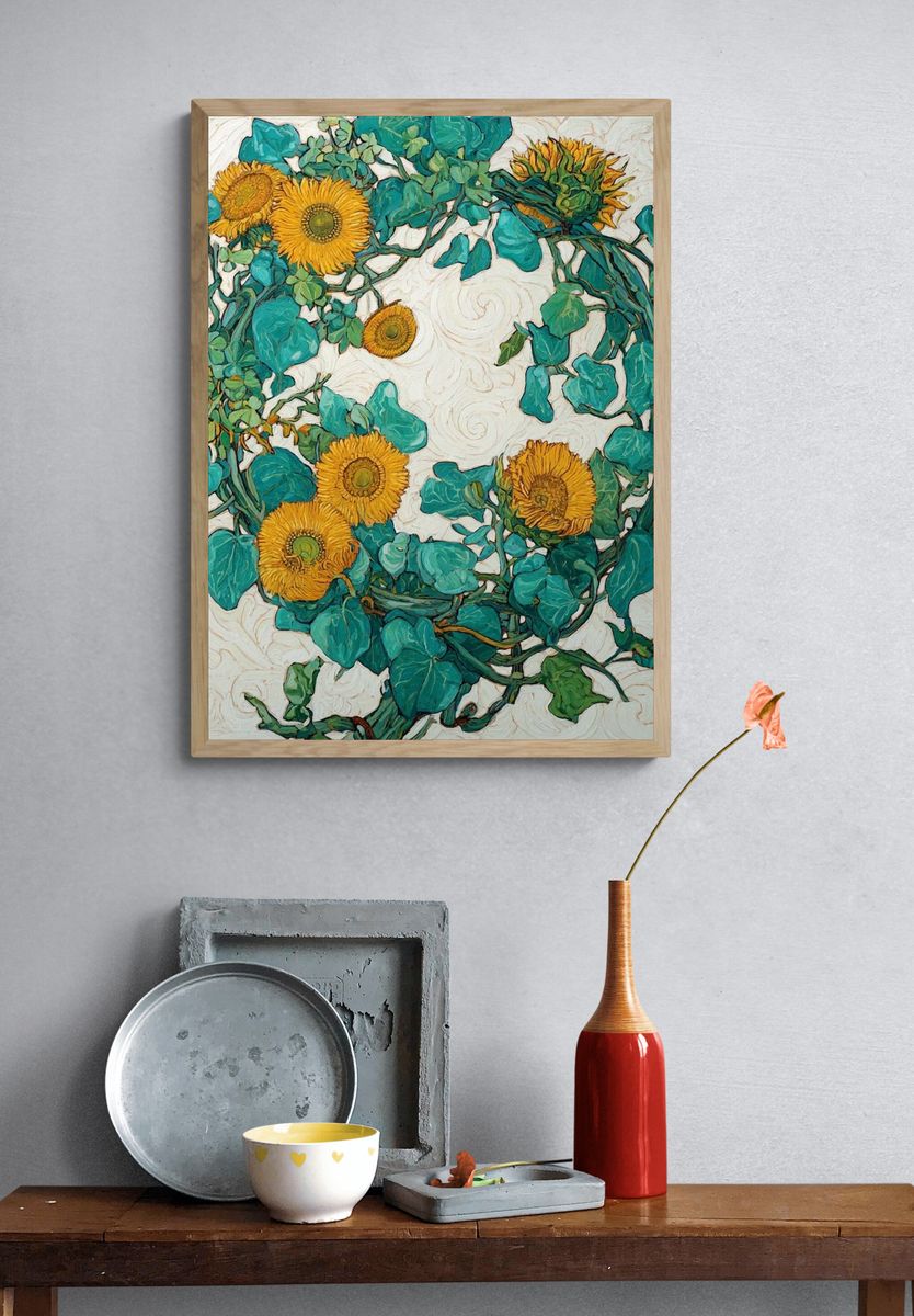 Sunflower Wreath — Fine Art Print. — room view 3