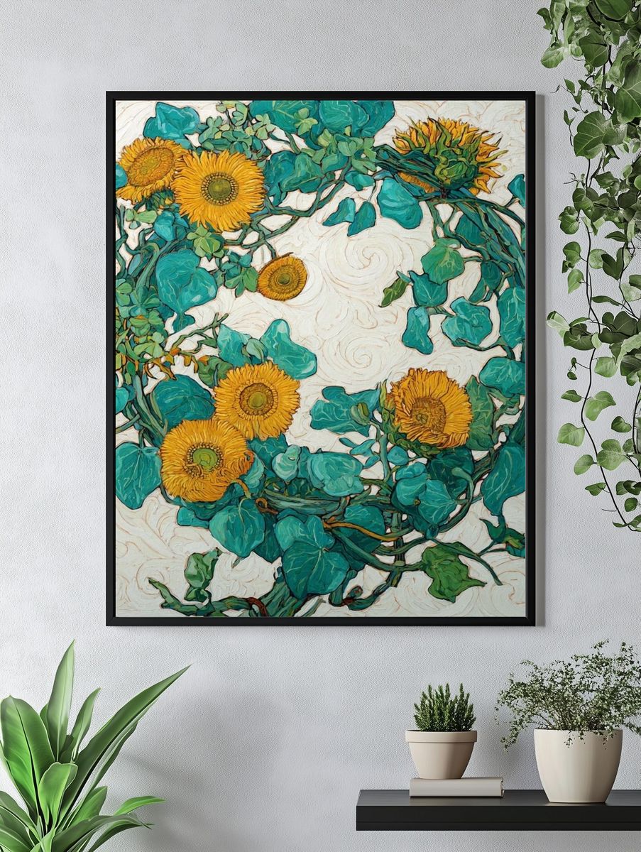 Sunflower Wreath — Fine Art Print. — room view 4