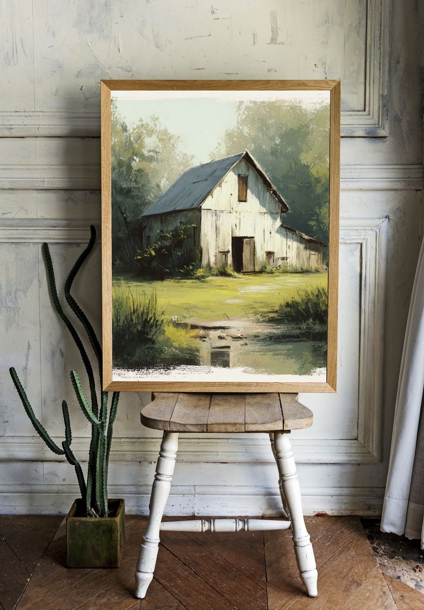 Rustic Barn Landscape Painting Poster. room preview