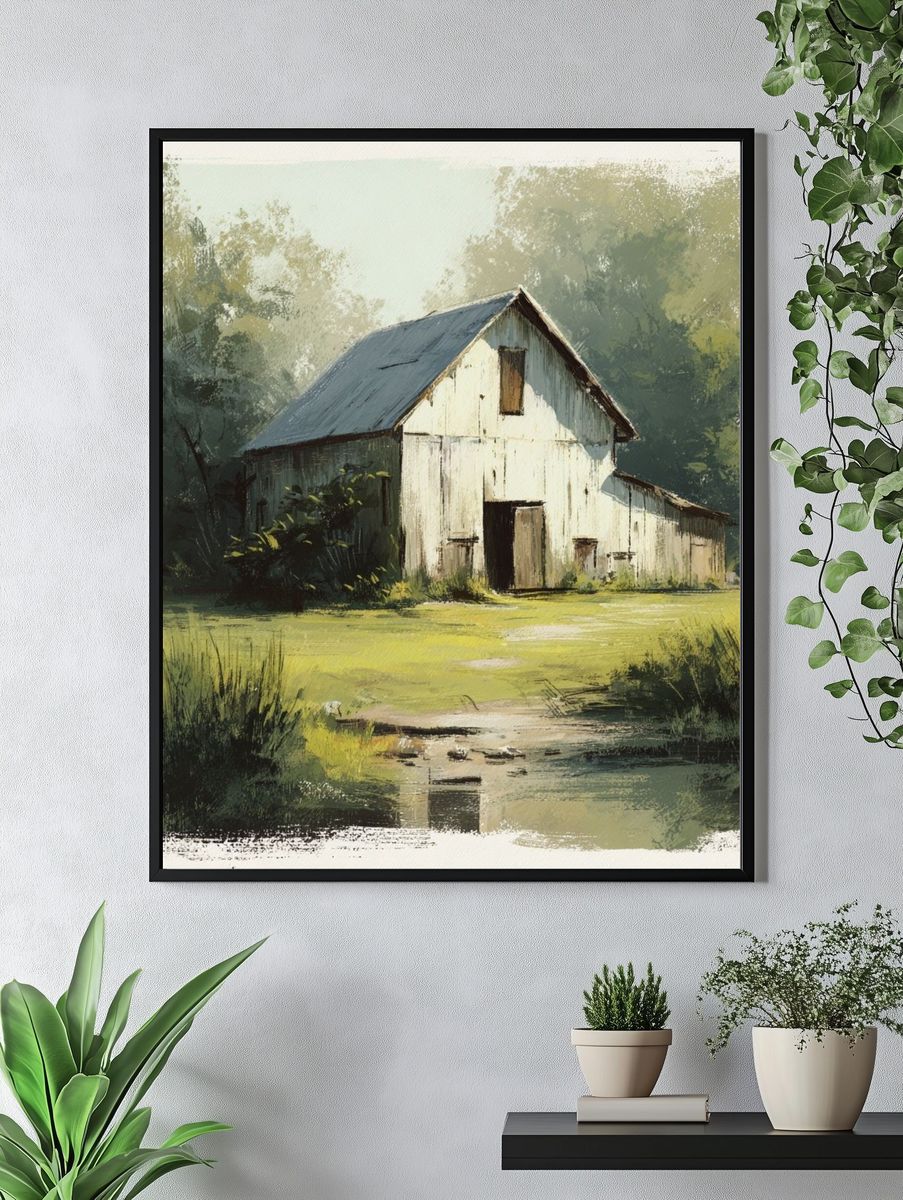Rustic Barn Landscape Painting Poster. — room view 4