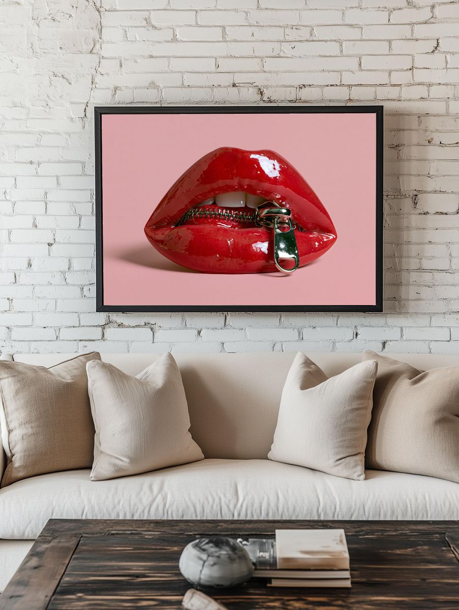 Glossy Red Lips Typography Poster. room preview