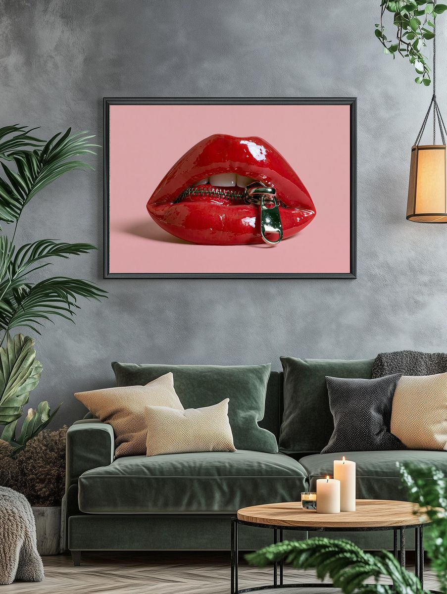 Glossy Red Lips Typography Poster. — room view 4